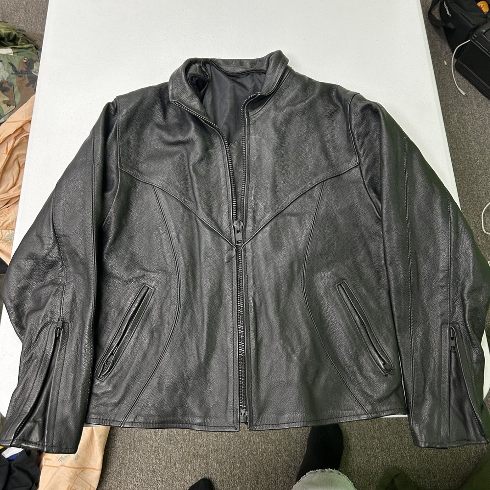 Unbranded Leather Biker Jacket womans M Black Western Yoke Lace Up Back Zippered